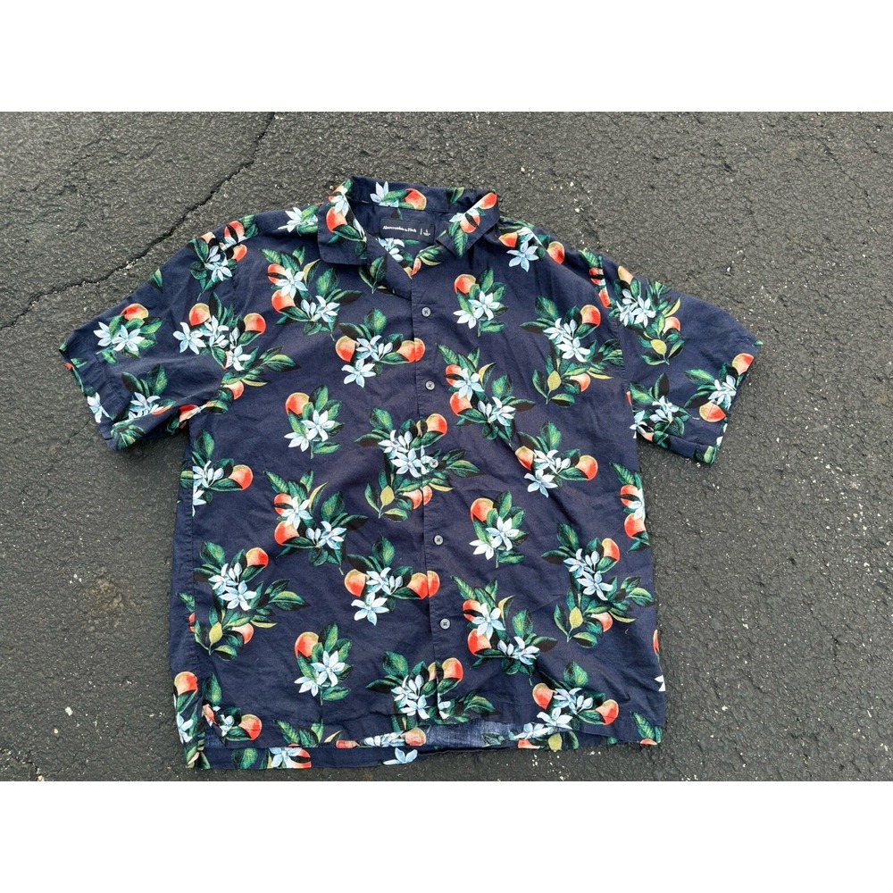 VINTAGE Abercrombie Shirt Mens Large Blue Hawaiian Floral Aloha Travel‎ Dad